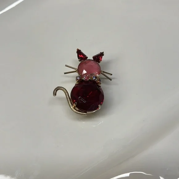 PINK & RED KITTY BROOCH VTG - Picture 2 of 8